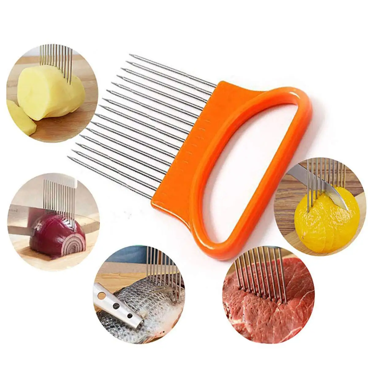 Vegetable and Meat Cutter Holder Comb Onion Holder Slicer Stainless Steel Prongs Cutter Chopper