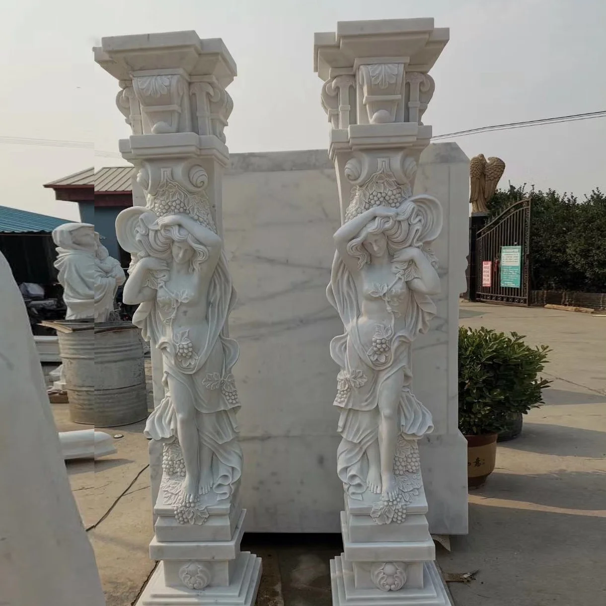 Hand Carved White Marble Pillar Natural Stone Column Marble Carved Roman Pillars For Sale