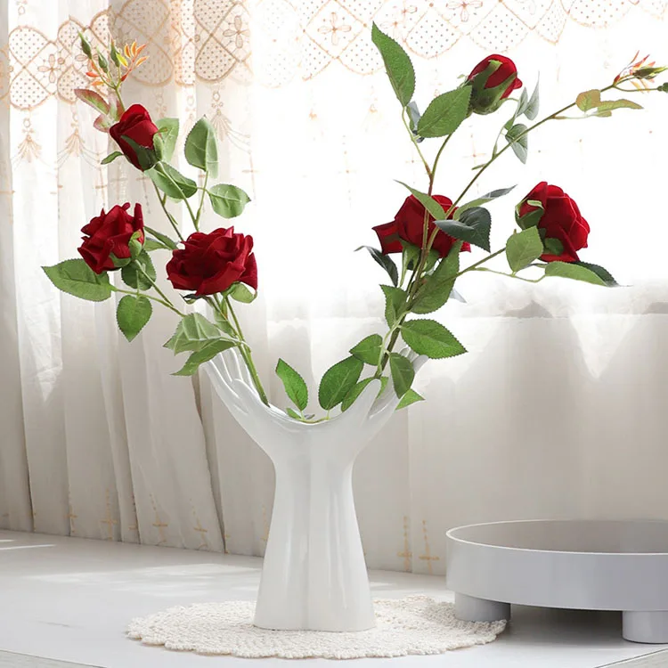 Popular Ceramic Vases Home Decor Porcelain Hand Shape Flowers Vase and Pots Ceramic Vases Jug Tabletop