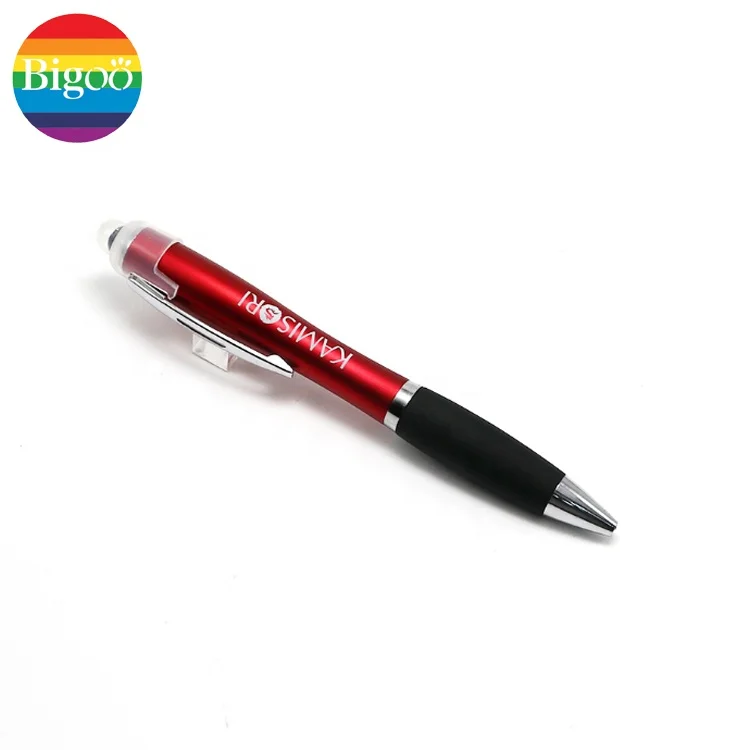 Plastic stylus ballpoint pen with laser logo printing led light inside multi-functional ball point for promotional