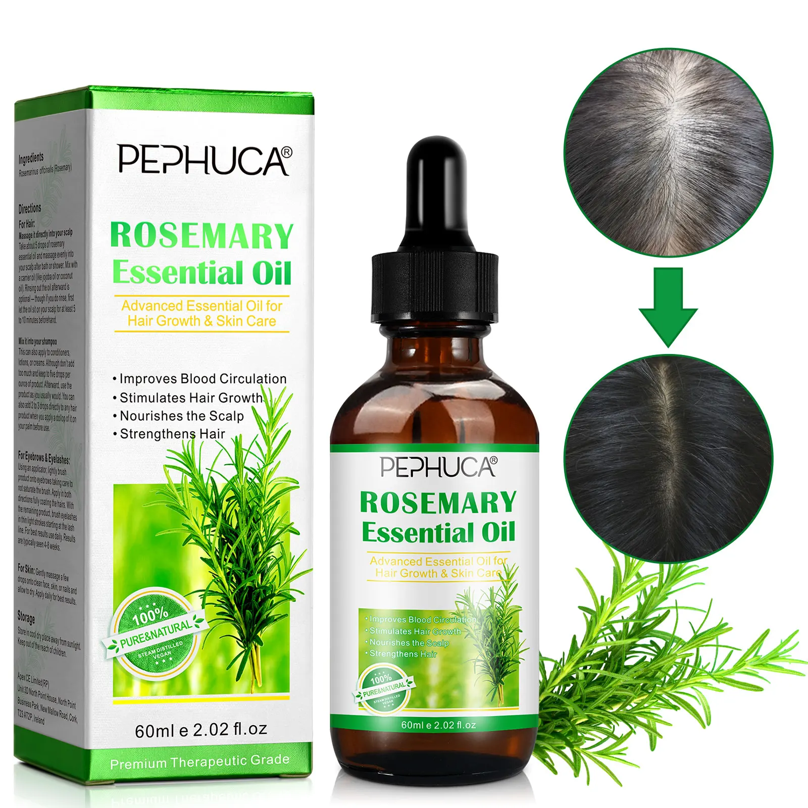 100% Pure Organic 30ml Hair Care Nourishing Rosemary Hair Growth  Essential Oil for Eyebrow and Hair Loss