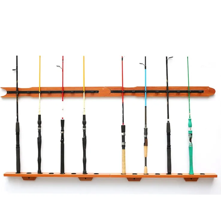 8-полюсные дуб цвет удочки стеллаж для выставки товаров многофункциональная настенная Подставка под удочку