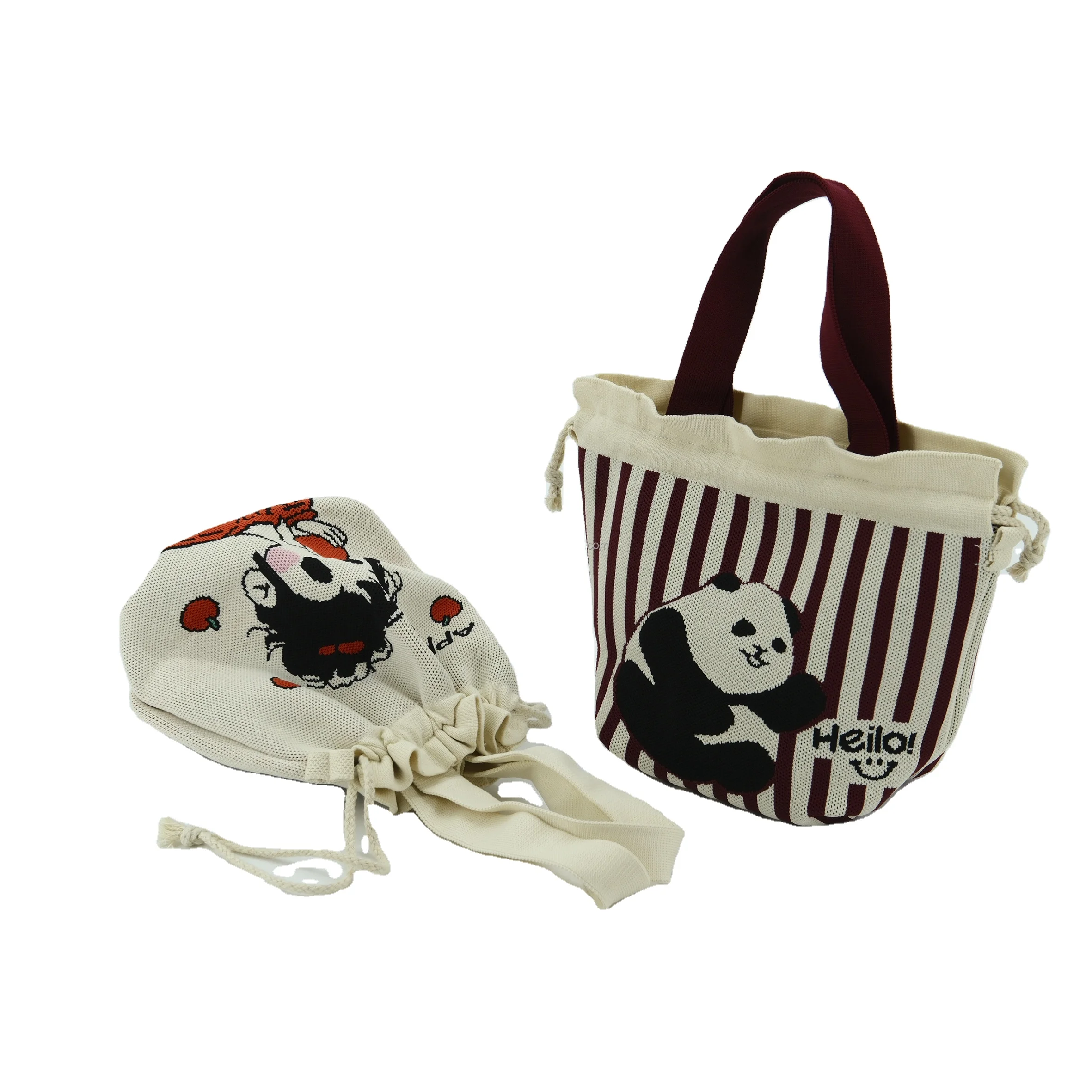 New arrival shopper tote bag knitted wristlet shopping drawstring storage bag cute  gift bag for students