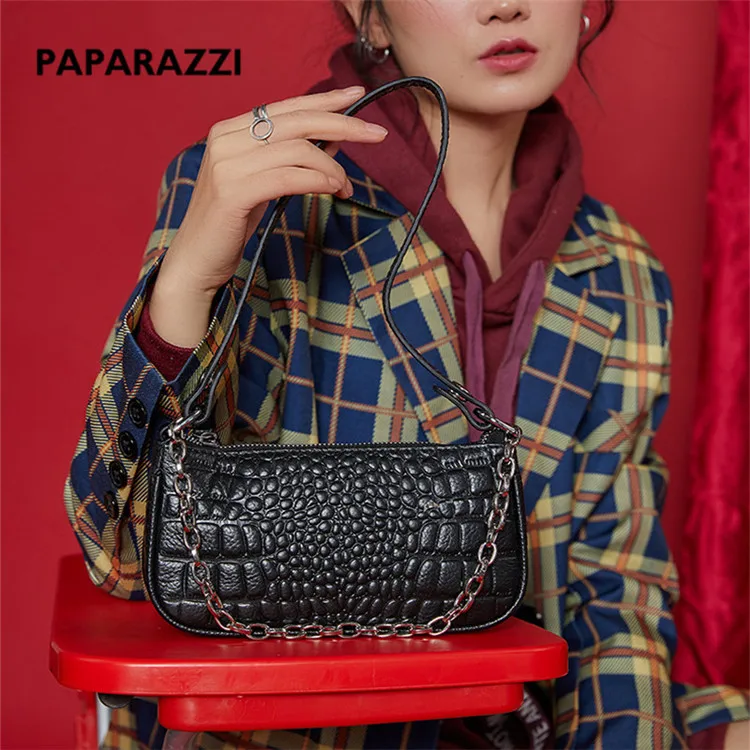 
AZB116 2021 Eco-friendly Real Genuine Alligator Leather Adjustable Chain Strap Zipper Cute Ladies Mini Shoulder Bags for Women 