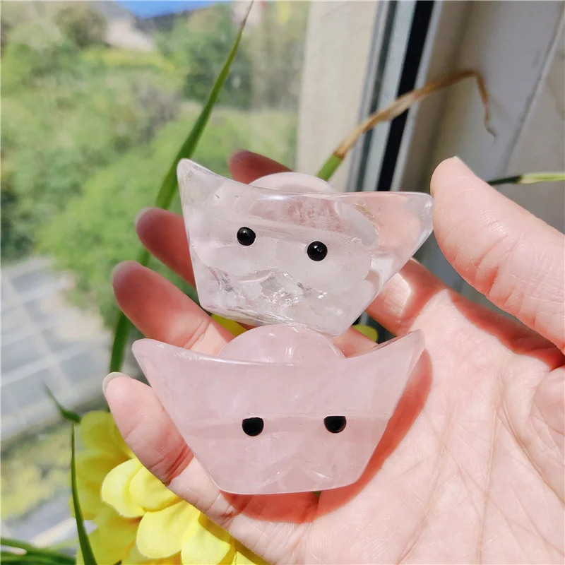 Wholesale Natural rose quartz clear crystal gold ingots ancient Chinese coins for souvenirs