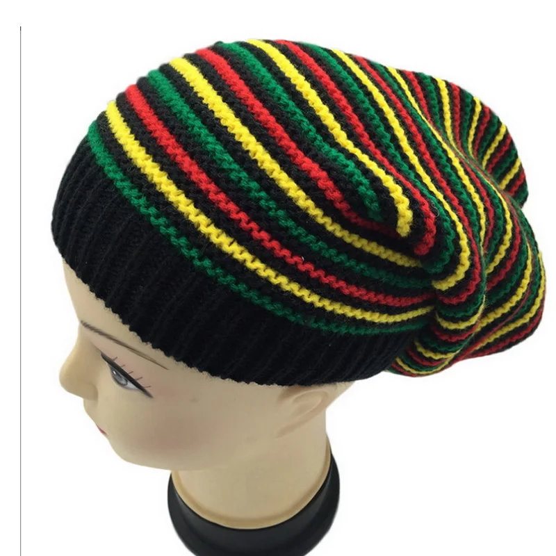 Мешковатая Вязаная Шапка-бини Jamaica с напуском, головной убор, Длинные дреды, шапка раста, регги, Шапка-бини