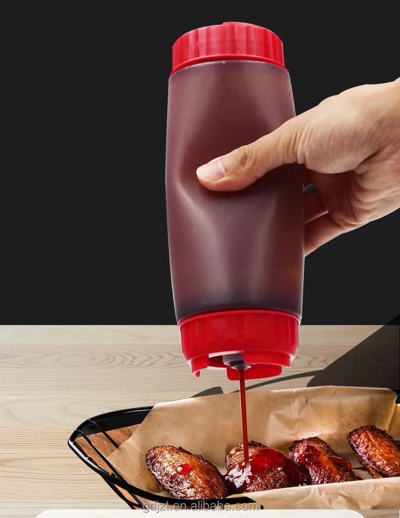 Hot Selling Classic Style Food Grade PE Plastic Sauce Squeeze Bottles Circle Shape with Twist Lid for Kitchen Use-for Ketchup