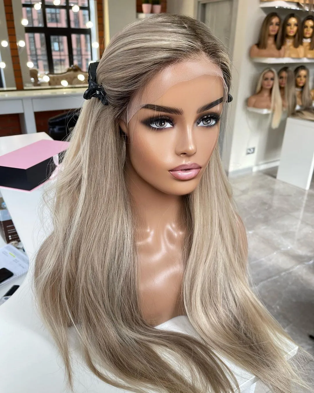 New Arrival High Density Cuticle Aligned European Human Hair Platinum Blonde Silk Straight HD Lace Front Wig For Ladies