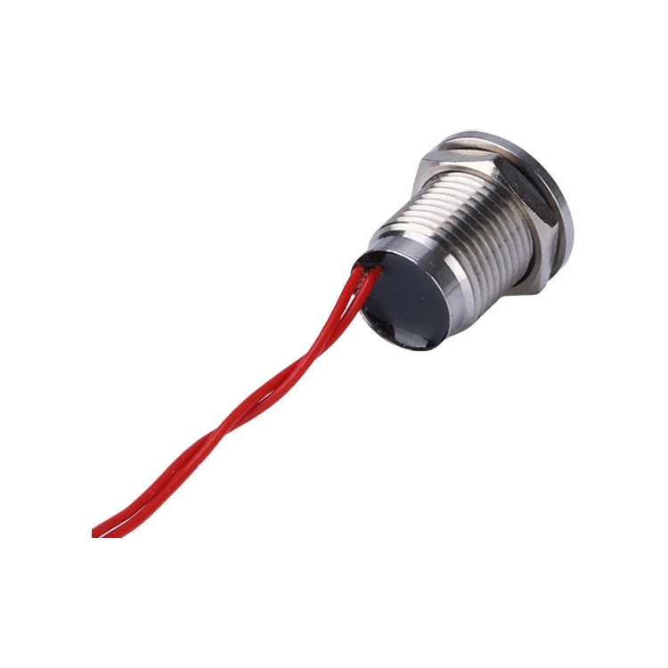 12mm waterproof IP68 1NO 2A flat head self return stainless steel momentary wired lead metal piezo switch