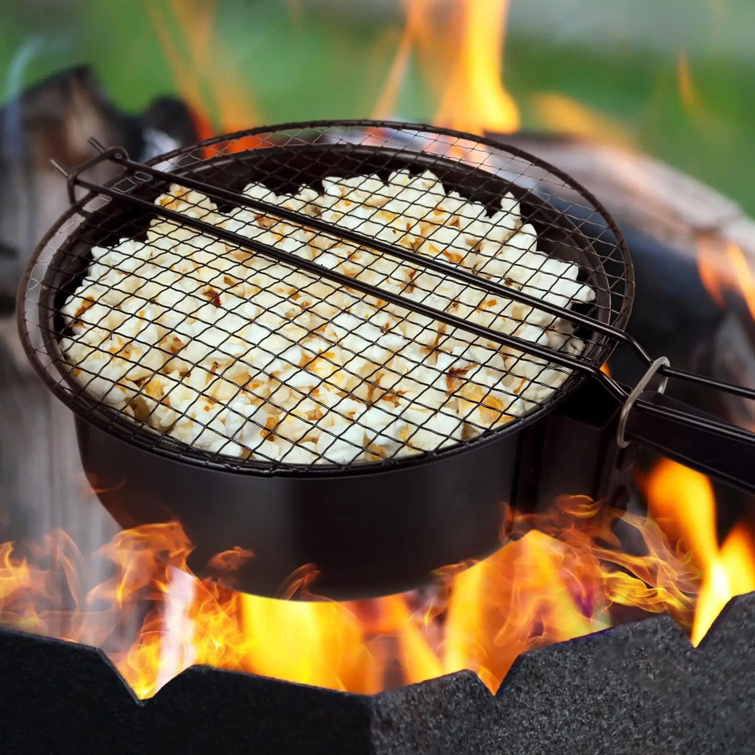 Outdoor Cooking Carbon Steel Popcorn Popper Campfire Popcorn Pan With Mesh Cover For Fire Pit