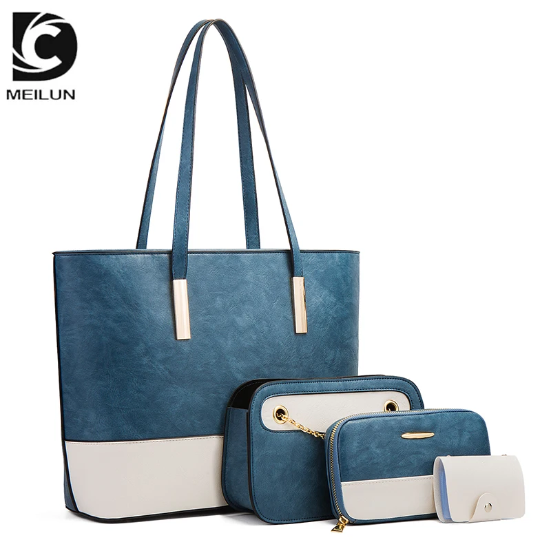 Newest product hot sale guangzhou factory 4  pieces pu handbag set women trendy bag set for ladies
