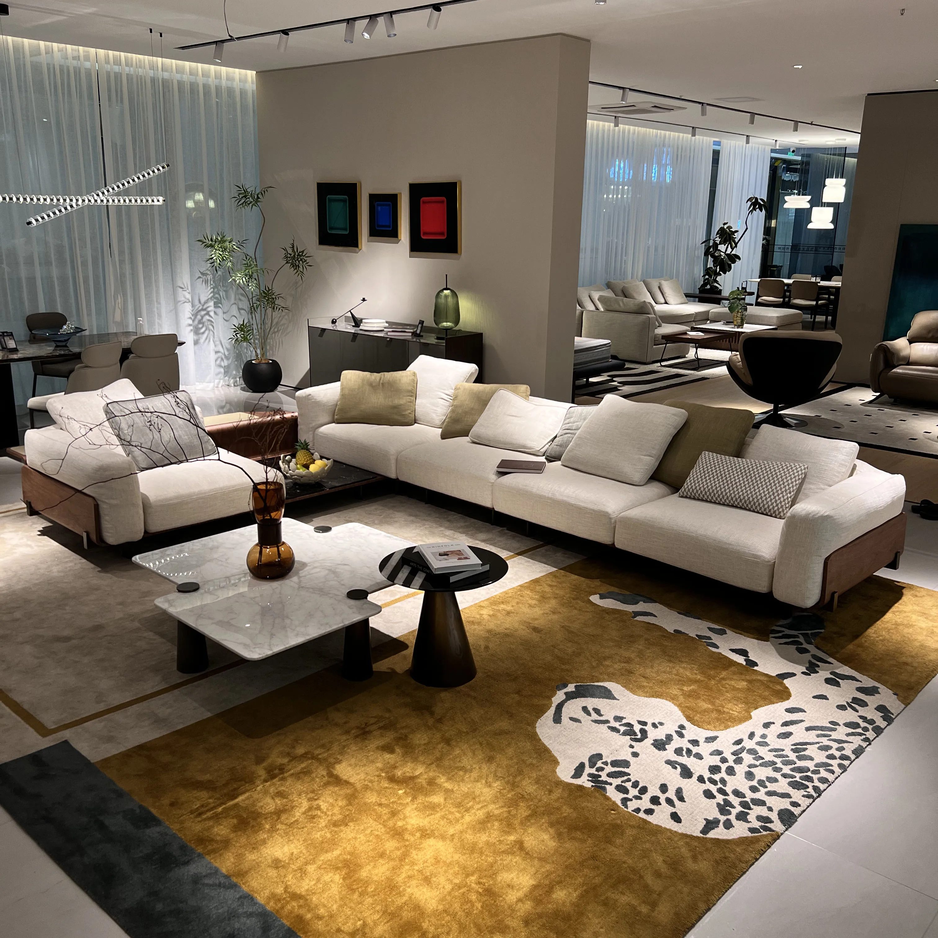Nordic Modern Fabric Modular Sofa Set Luxury Sofa Set Furniture American Corner Sectional Sofa with Marble Coffee Table