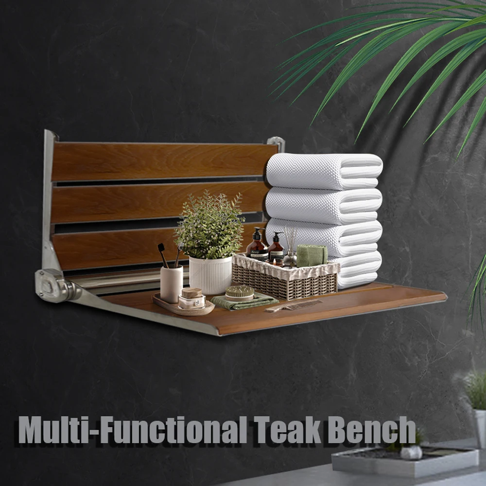 Wholesale Solid Wooden Bathroom Shower Seats Wall Mounted Shower Chair Folding Boat Shower Chair