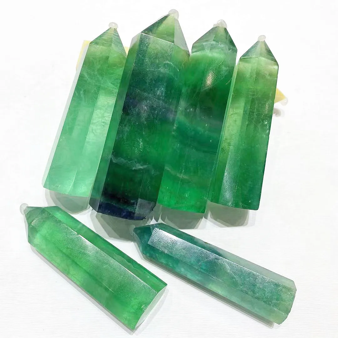 High Quality Natural Crystal Healing Stone Point Rainbow Fluorite Tower Point