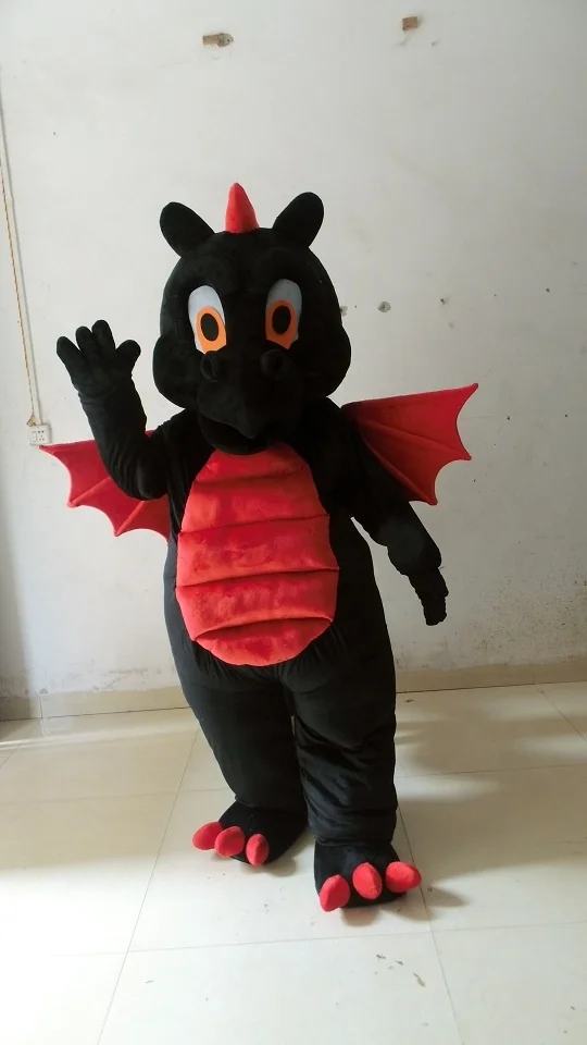 Custom adult black dragon maskot costume for kids party