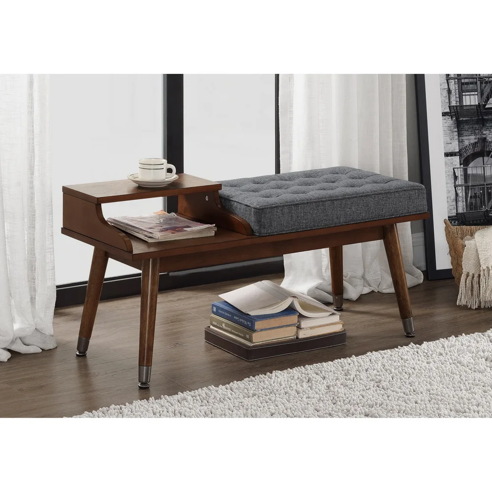 Modern Magazine rack and Cushioned Seat Telephone Bench