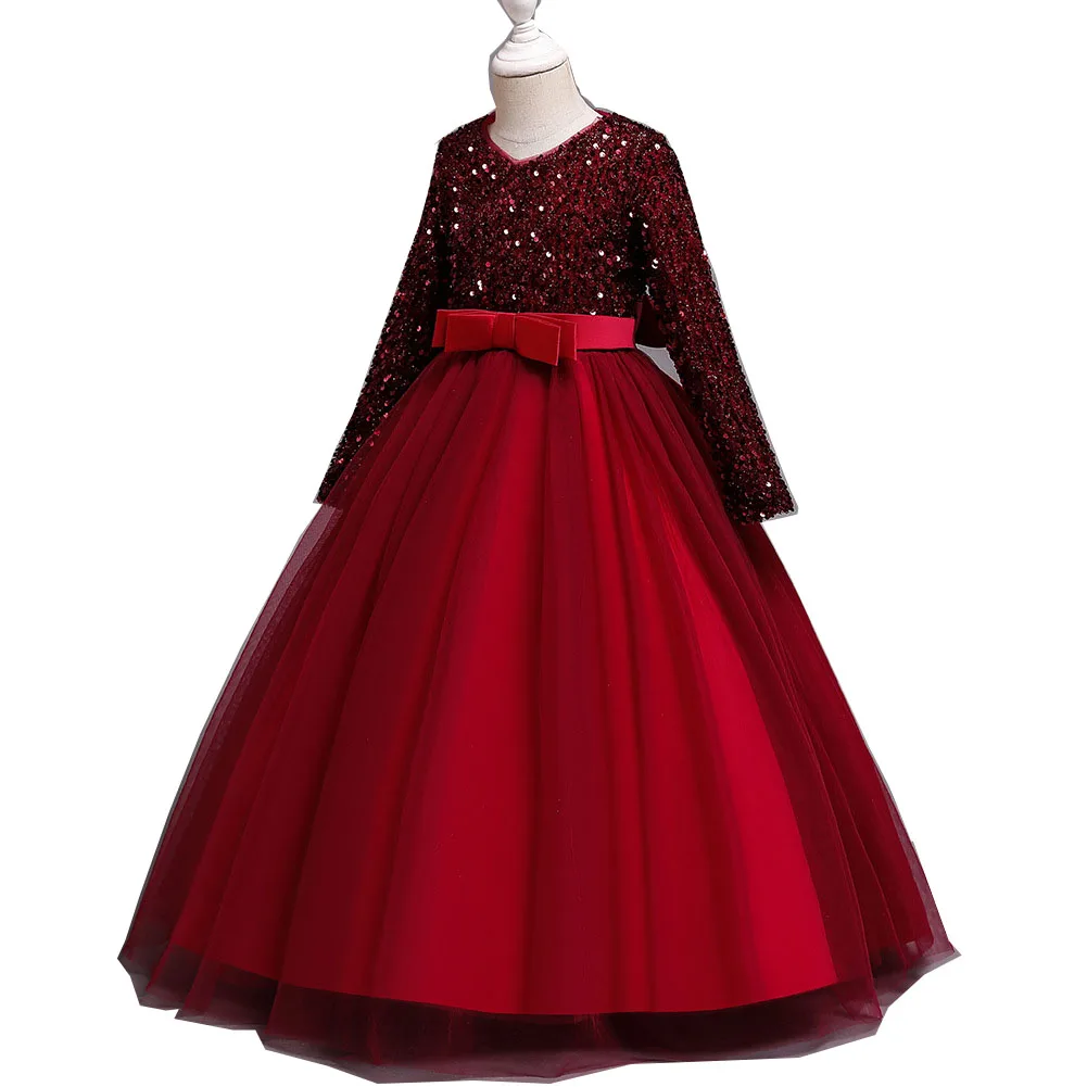 Hot sale 2021 new style Formal sequin Wedding Party Evening Princess kids flower baby girl dress for girl 2-10 year