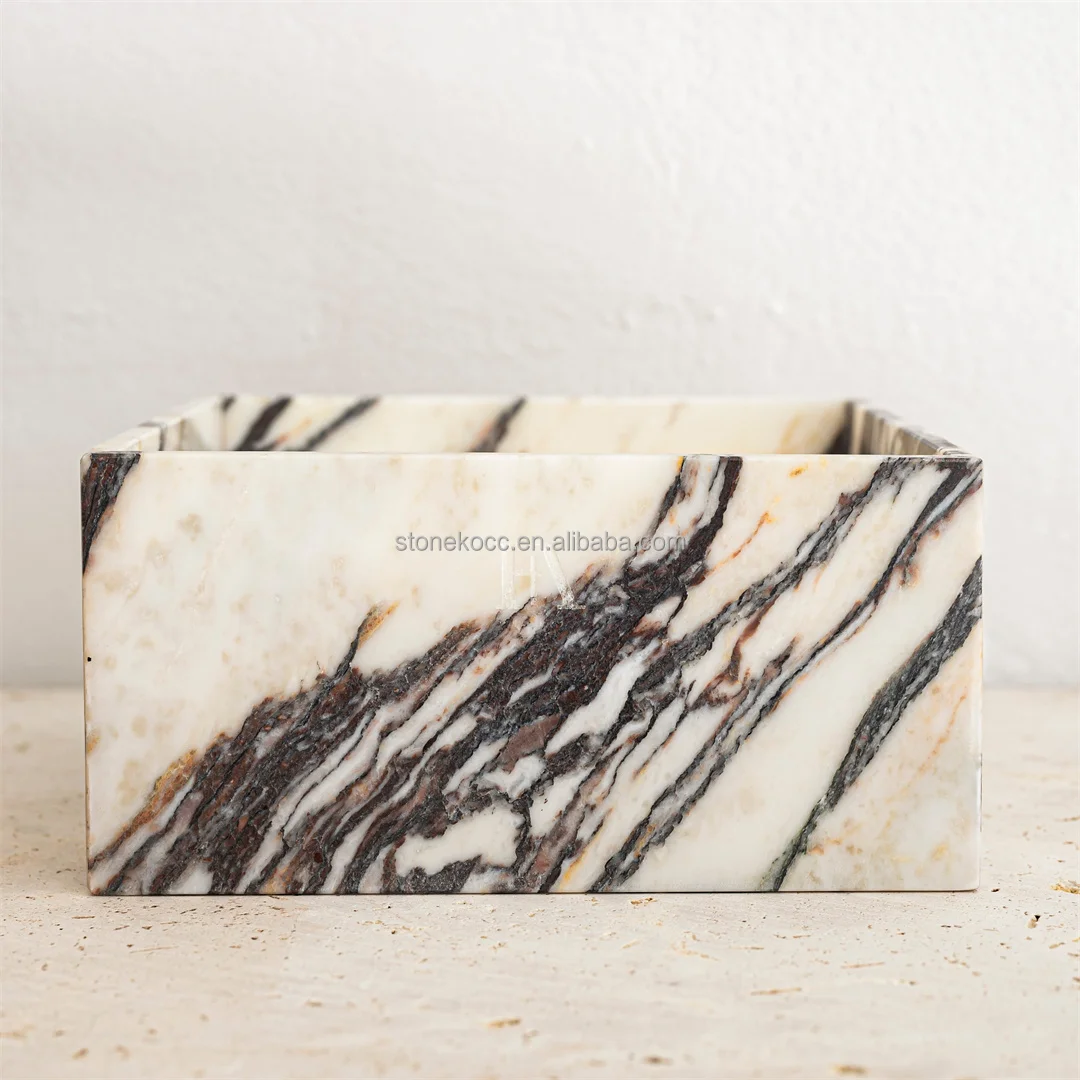 Stonekocc French Australia Calacatta Violet Marble Natural Stone Empty Candle Holder Cups Jar Room Vintage Ambiance ornament