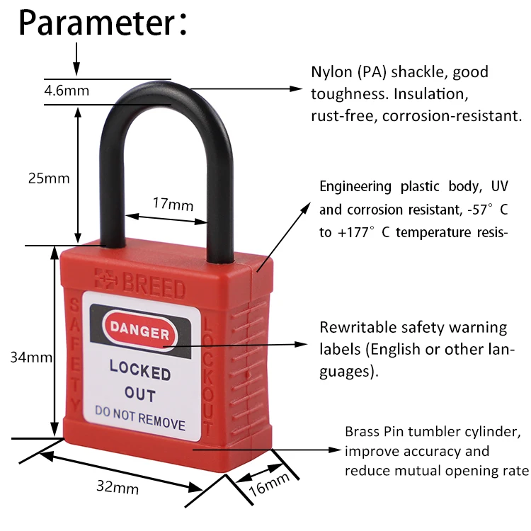 Small Size Industrial Nylon Safety Padlock Manufacturer Mini Insulated Padlocks Keyed Differently G311