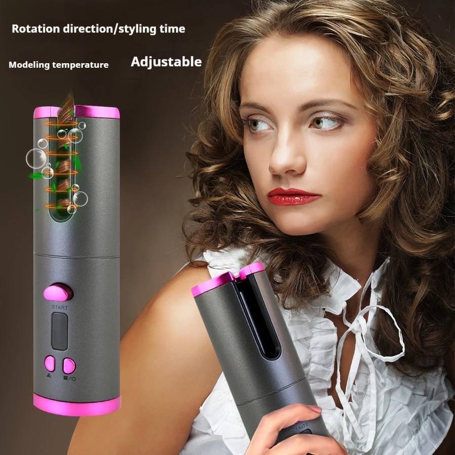Portable Wireless 360 Air Hair Curler Mini Automatic Cordless Hair Iron 2-in-1 Tourmaline Ceramic Iron LCD LED USB Cars