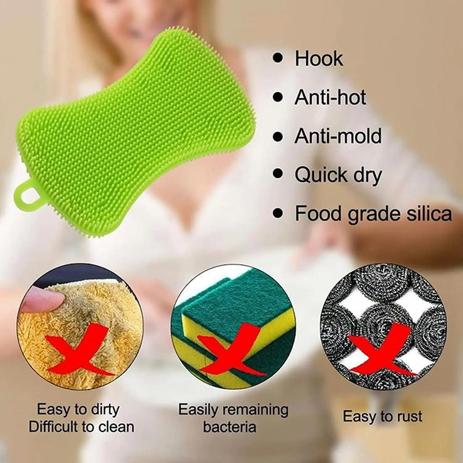 Wholesale Kitchen Double-sided Food Grade Silicone Dish Cleaning Brush Sponge With Suction Anti Bacteria Washing Brush