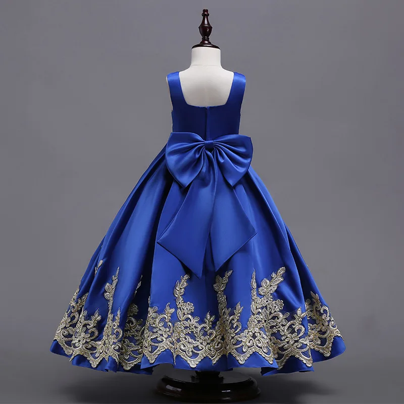 Elegent Bow Stain Long Sleeveless A Line Flower Girl Dresses Noble Wedding Formal First Communion Dress Kids Dresses