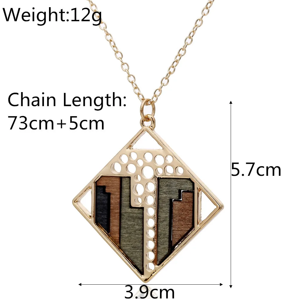 
Custom fashion girl elegant geometric circular wood contrast color set pendant necklace 