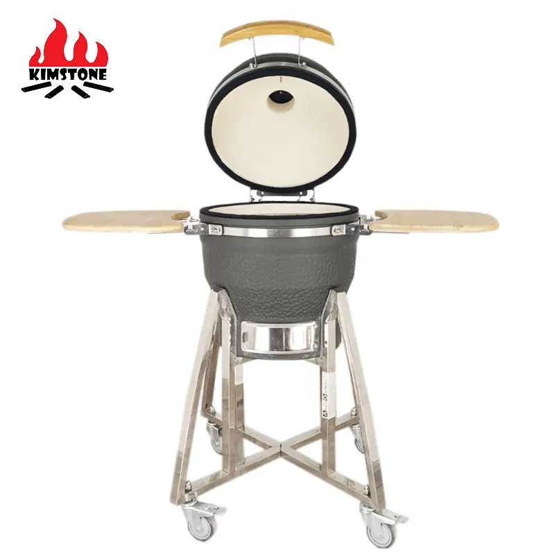 Kimstone kamado 18 inch ceramic grill  cast iron foam glaze picnic essentials easy to clean