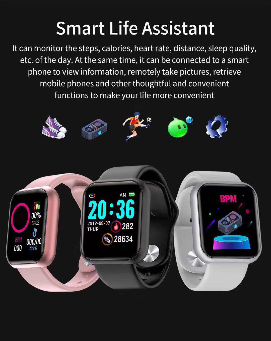 Pedometer Step Counter Reloj D20 Y68 D20 Smartwatch Waterproof Watches for Men Sport Women Reloj D20 Pro Smart Watch