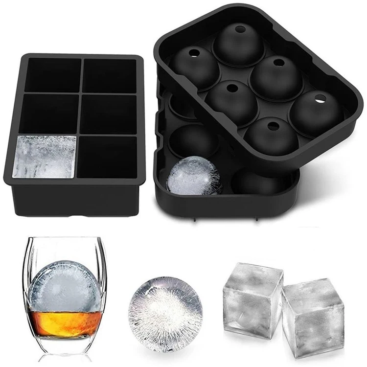 Square Ice Ball Cube Maker Mold Trays Round Ice Cream Mould Silicone Ice Cube Tray With Lid