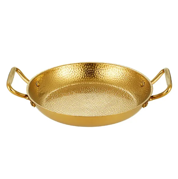 Commercial crayfish plate Flat bottom stewed rice pot Double ear frying pan hotpot 304 stainless steel Spanish seafood rice pot