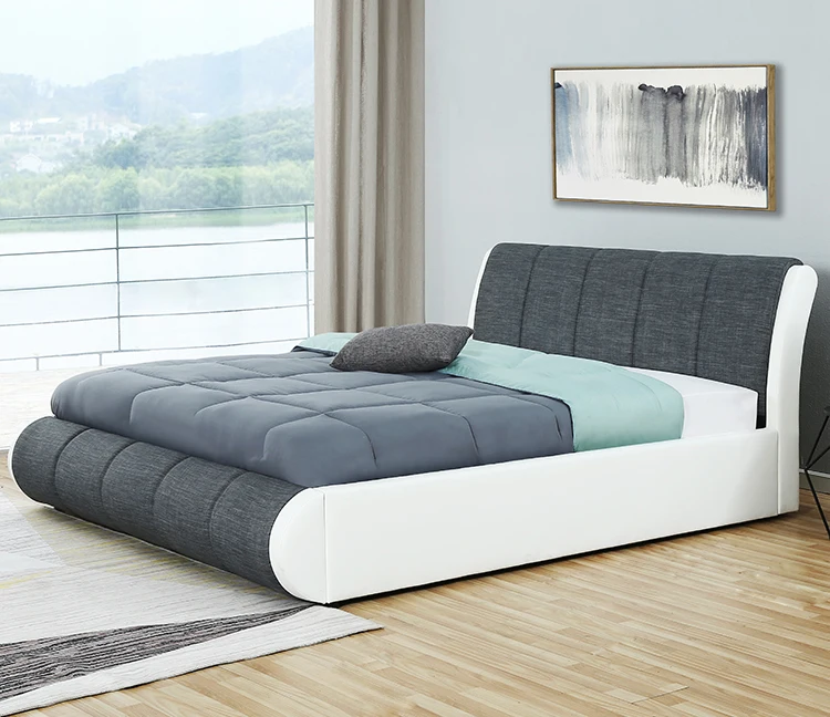 Willsoon  Modern Bedroom Furniture PU leather mix Fabric Bed with storage ottoman bed with led light headboard