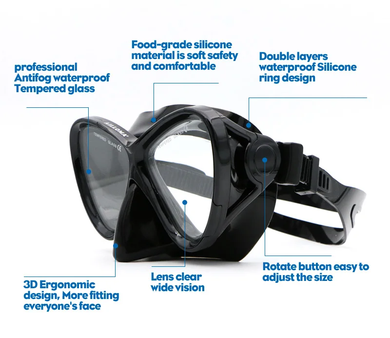 Силиконовая маска для дайвинга для взрослых, закаленное стекло, очки для подводной охоты и подводного плавания