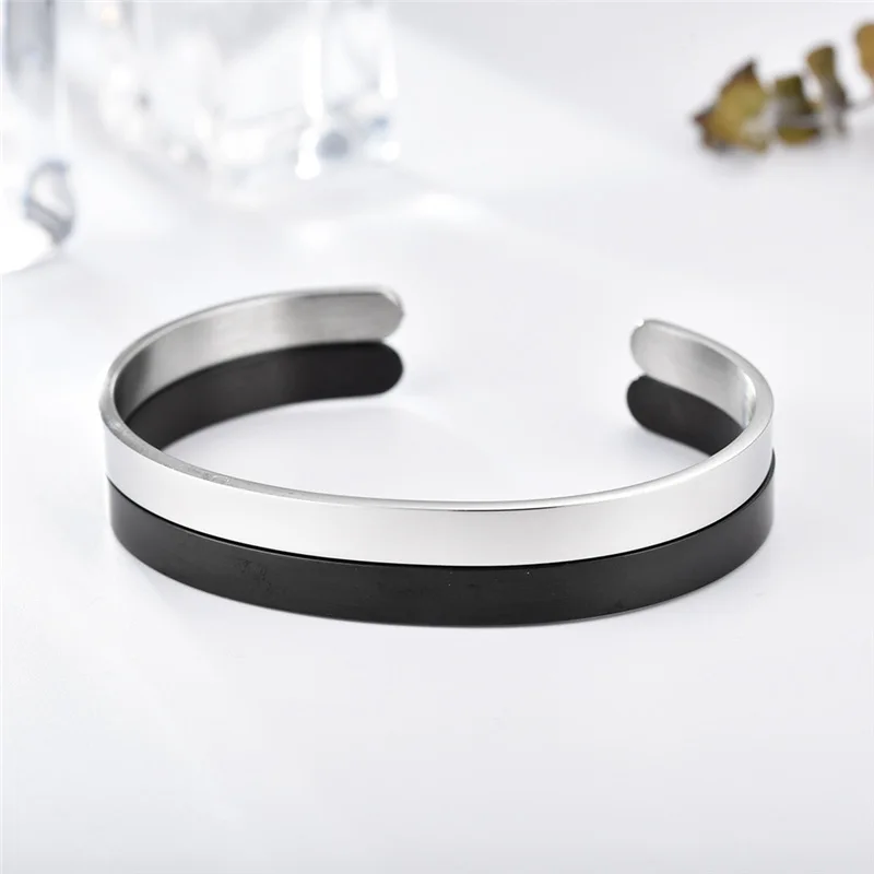 2023 Custom Logo Opening Adjustable C-shaped Bracelet Engraved Pattern Stainless Steel Bracelet for Women and Men