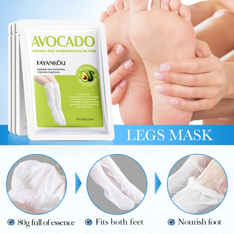 OEM FAYANKOU vegan avocado petroleum jelly moisturizing long leg mask skin care feet dead skin removal
