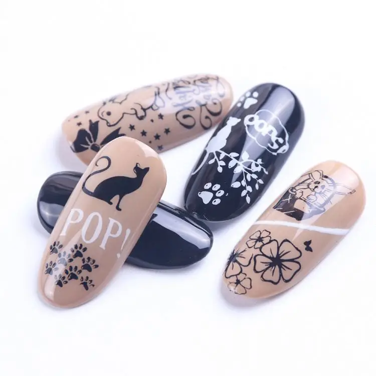 Nail Art Checkerboard Flowers And Animals Lace  Transfer Template  Nail Decoration
