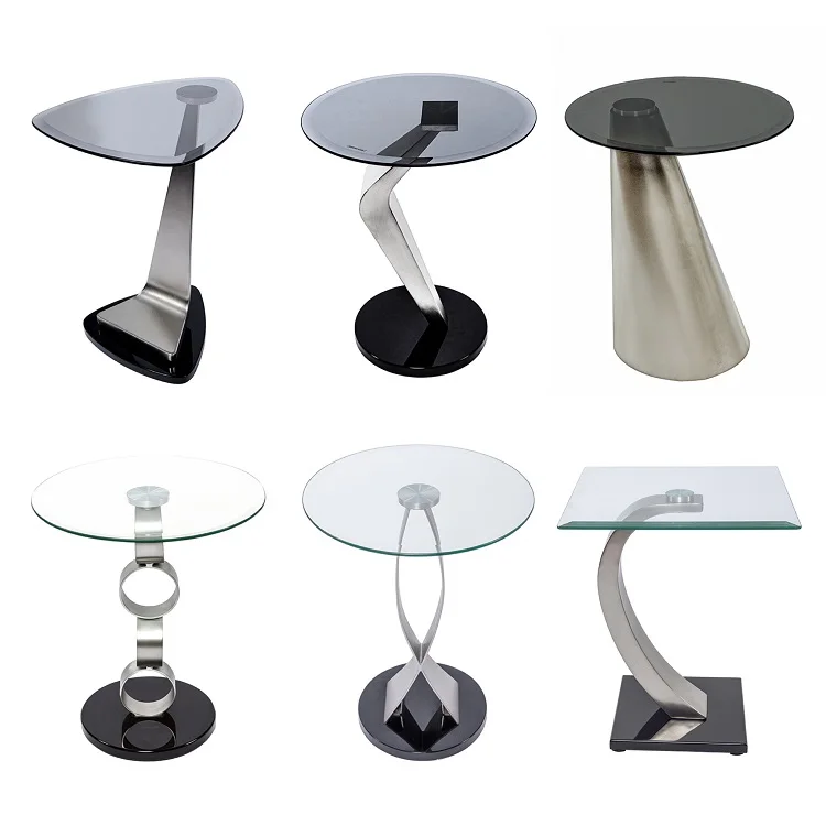 Iron Side Table with Marble Top and Chrome Plated Marble Triangular Bedside Table Black Side Table