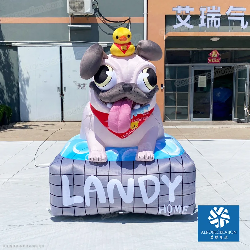 2m Events Customized Inflatable Cartoon Bulldog with Stage Funny Decorative Inflatable Cartoon Mascot