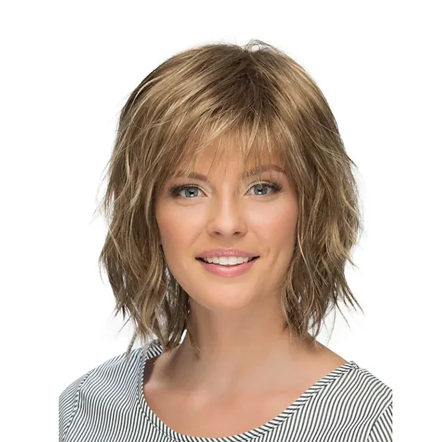 Asymmetrical Slanted Bangs with an Airy Feel New Style Gradient White-Gold Short Hair Fashion Bob Curly Wig