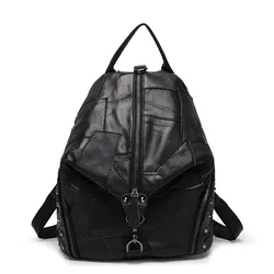 2022 New Soft Genuine Leather Backpack Women Vintage Shoulder Bag Multi Purpose Backpack  Stitching color