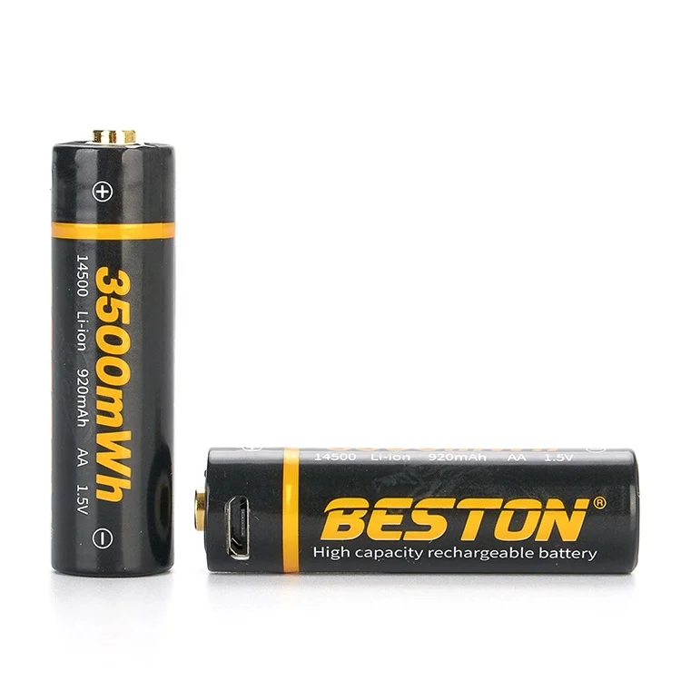 Micro USB перезаряжаемая батарея высокой емкости 14500 МВт/ч 920 Li-Ion 1,5 мАч AA в Beston