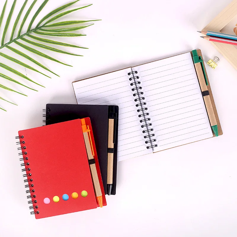 Custom Logo Mini Notebook Sticky Notes with Pen Kraft Paper Covered Magnetic Thermally Bound Promotional Leather Note Pad