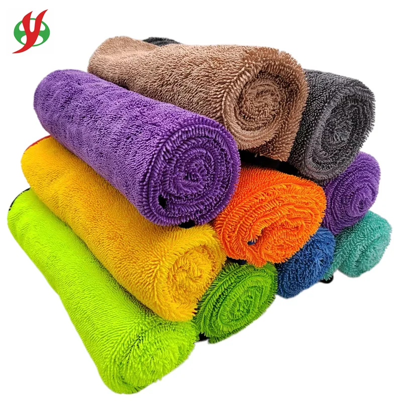 700gsm 60x90cm China Factory Black Color Colorful Microfiber Single Side Twist Loop Car Cleaning Towel Cloth