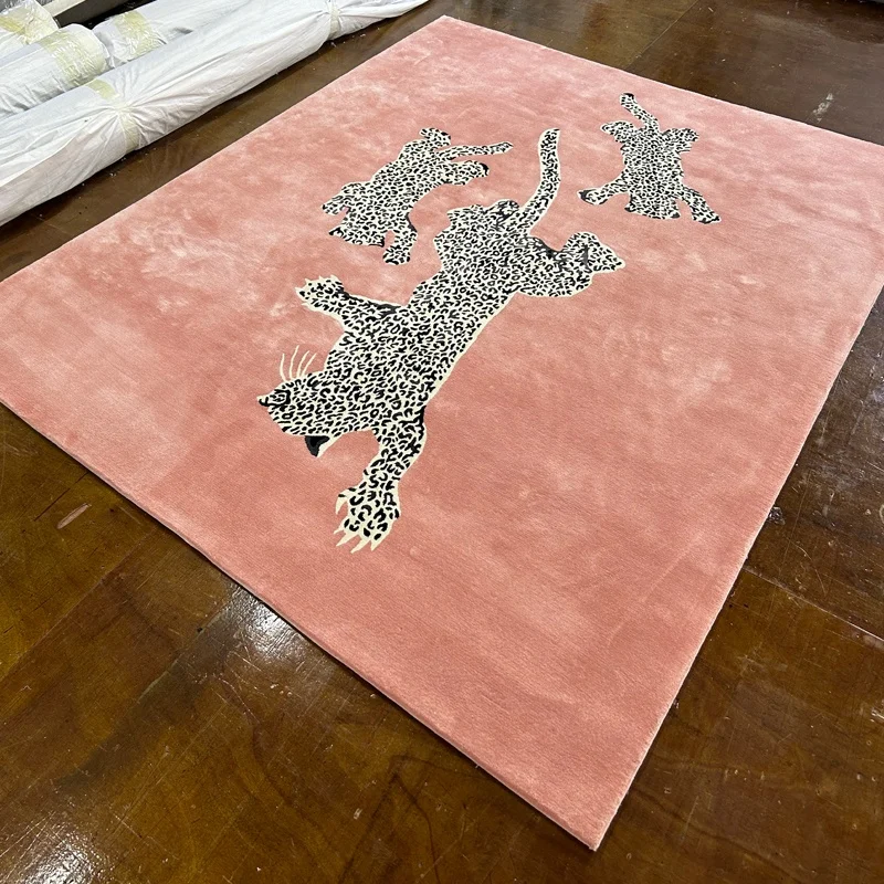 high quality handmade wool silk leopard pink carpets and rugs 10mm thickness area rug
