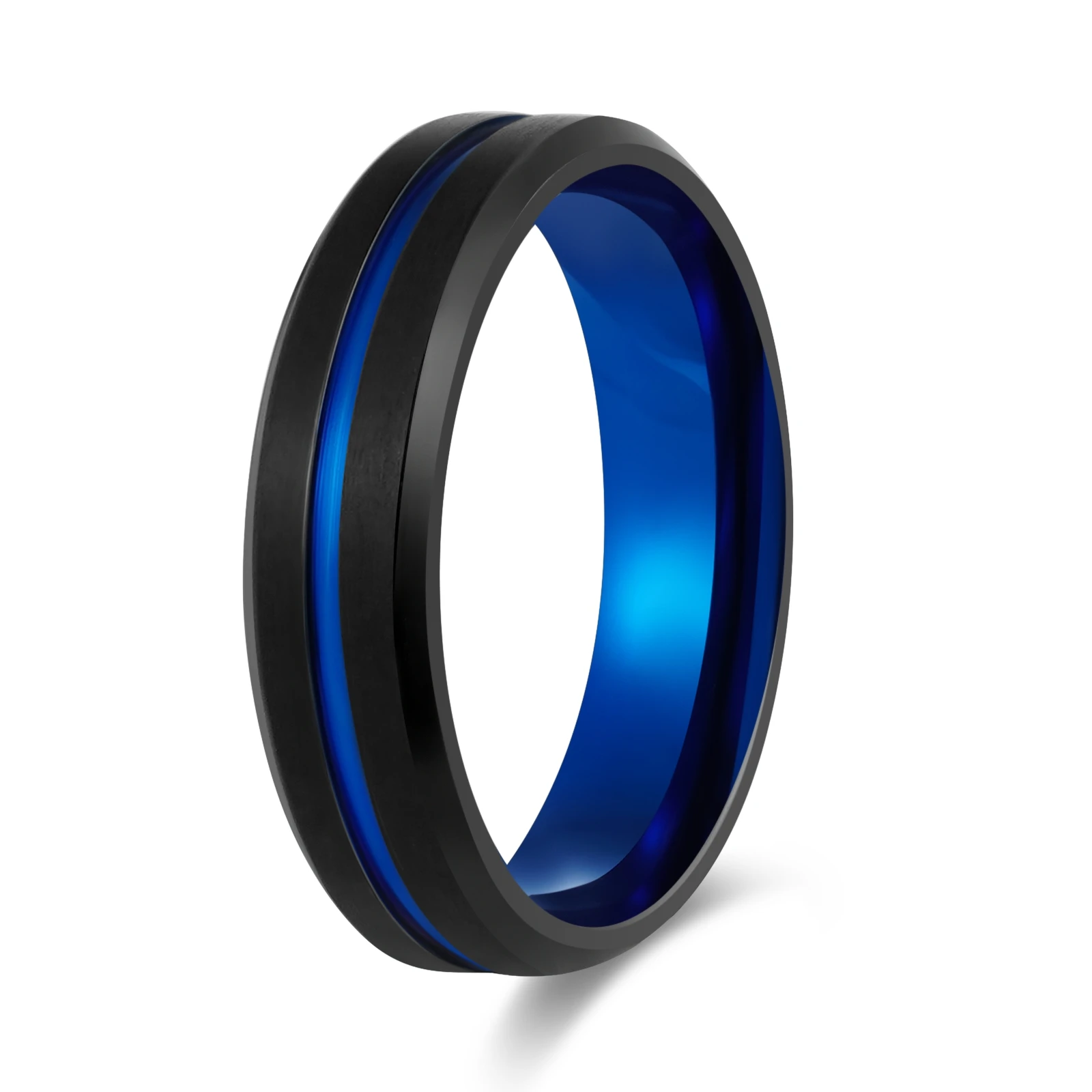 Poya 4/6/8MM Bevelled Blue Black Electroplated Simple Style Comfortable Wholesale Price Titanium Ring
