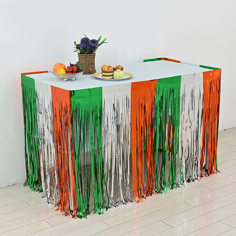 Red Silver Green Metallic Foil Fringe Tinsel Christmas Table Skirts Decorations For Christmas Birthday Italian Party Supplies