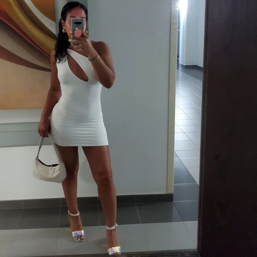 Nibber K21D02745  One Shoulder Cut Out Sundress Newest Plain Butt-Lift Summer Bodycon Dress For Casual Women
