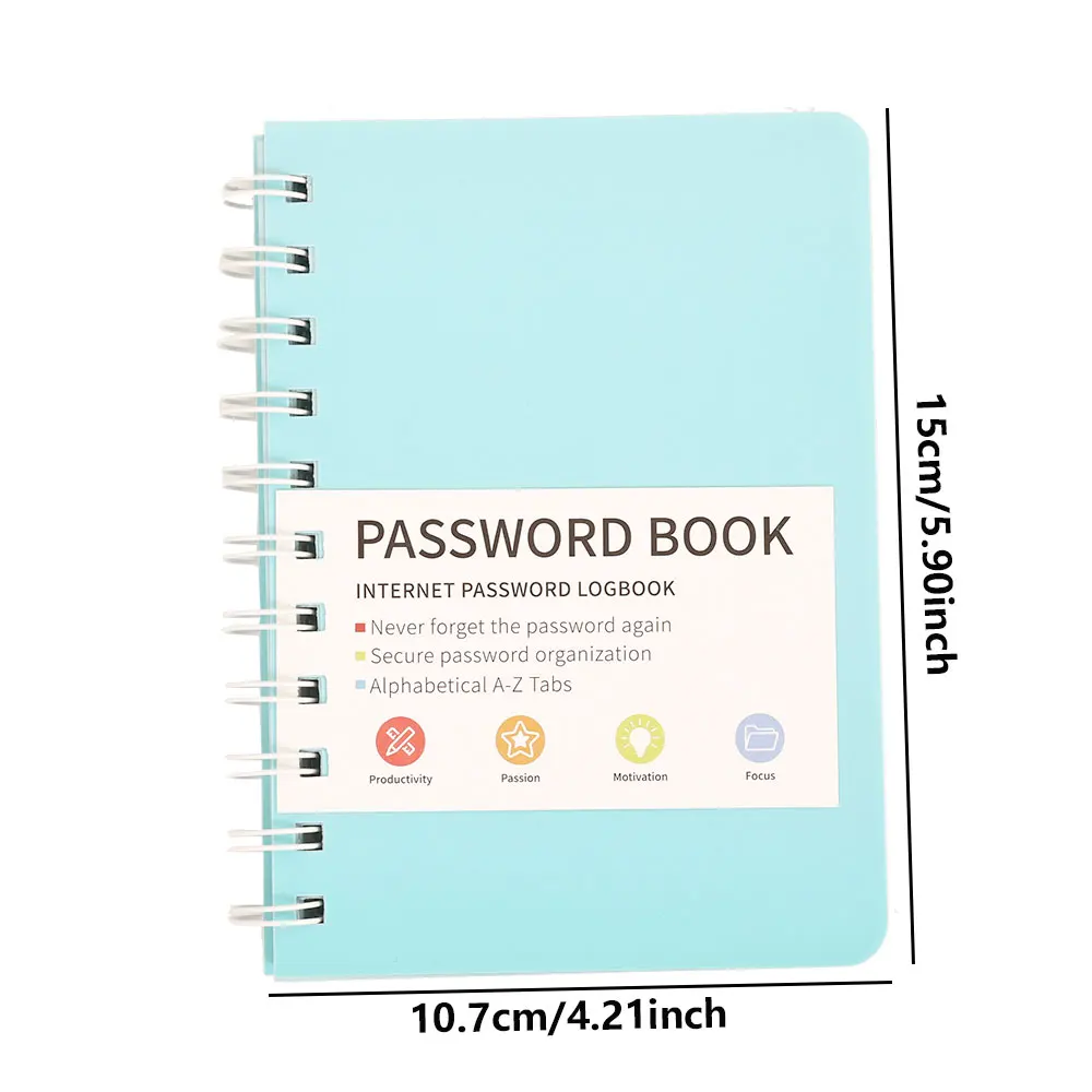 IMODA Stationery Blue A6 Password Book Hard Cover Spiral Notebook Pocket Password Keeper for Students School Office Supplies