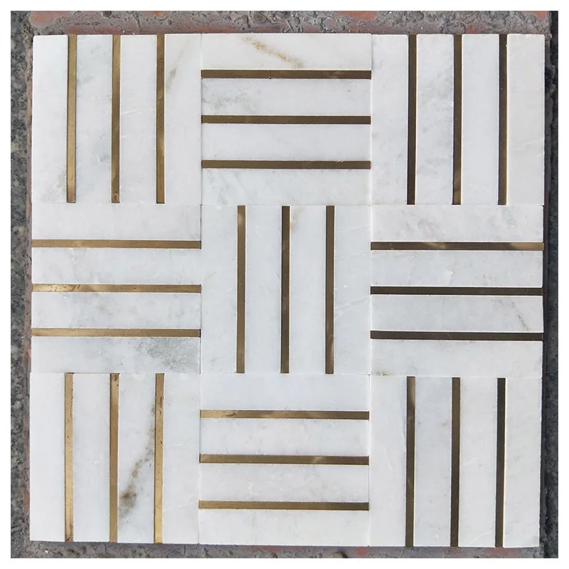 Water Jet Marble Mosaique Surface Floor Tile With Brass Inlay Mosaic Pattern