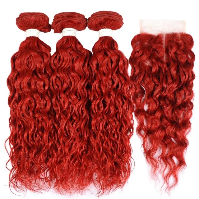 Aliexpress Remy Brazilian Virgin Human Hair Bundles Red Burg Colored Brazilian Hair Water Wave Curly Human Hair Extension